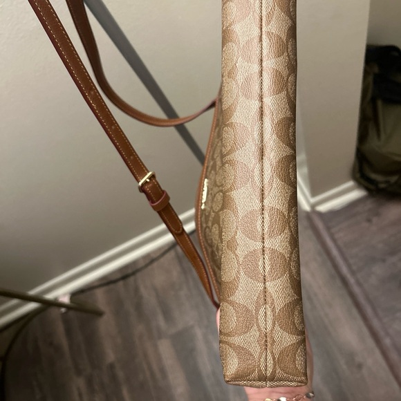 Coach Brown New Signature Shoulder Bag, 10 1/4" (L) x 9 3/4" (H) x 1 1/2" (W) - Picture 13 of 16